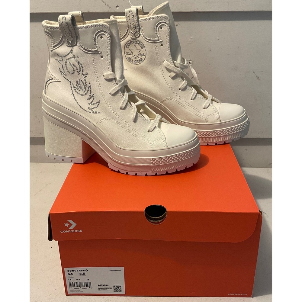 Converse Chuck 70 De Luxe Heel Hi Vintage White Western Boot A10335C Womens 8.5